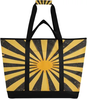 Yellow Black Stripes Reusable Insulated Lunchbox Cooler Bag, Leakproof Kitchen Grocery Bag Collapsible Portable Cooler Tote Bag for Picnic, Camping, Office, Travel