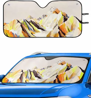 Yellow Mountain Windshield Sun Shade for Car Truck & SUV,Small Outdoor Funny Truck FrontWindow Sunshade Auto Sun Visor Heat Protection Sunscreen Blocks UV,Abstract Multicolor Mountain Range Landscape