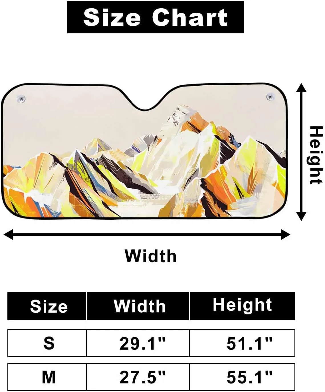 Yellow Mountain Windshield Sun Shade for Car Truck & SUV,Small Outdoor Funny Truck FrontWindow Sunshade Auto Sun Visor Heat Protection Sunscreen Blocks UV,Abstract Multicolor Mountain Range Landscape