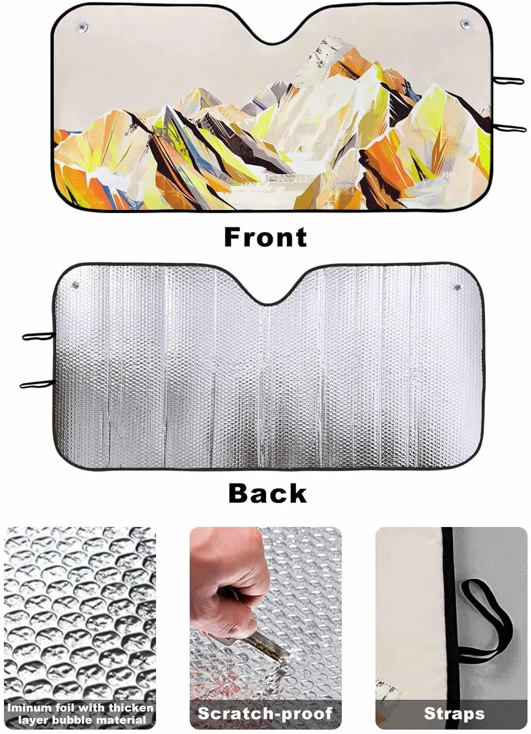 Yellow Mountain Windshield Sun Shade for Car Truck & SUV,Small Outdoor Funny Truck FrontWindow Sunshade Auto Sun Visor Heat Protection Sunscreen Blocks UV,Abstract Multicolor Mountain Range Landscape