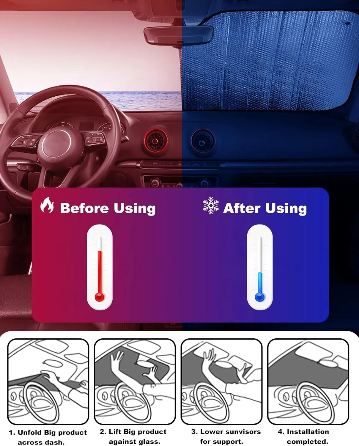 Yellow Mountain Windshield Sun Shade for Car Truck & SUV,Small Outdoor Funny Truck FrontWindow Sunshade Auto Sun Visor Heat Protection Sunscreen Blocks UV,Abstract Multicolor Mountain Range Landscape