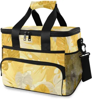 Yellow Palm Leaves Cooler Bag Insulated Cooler Soft Sided Cooler 24 Can Portable Picnic Bag Large Leakproof Lunch Bag Box for Beach Grocery Camping Travel Car Men Women