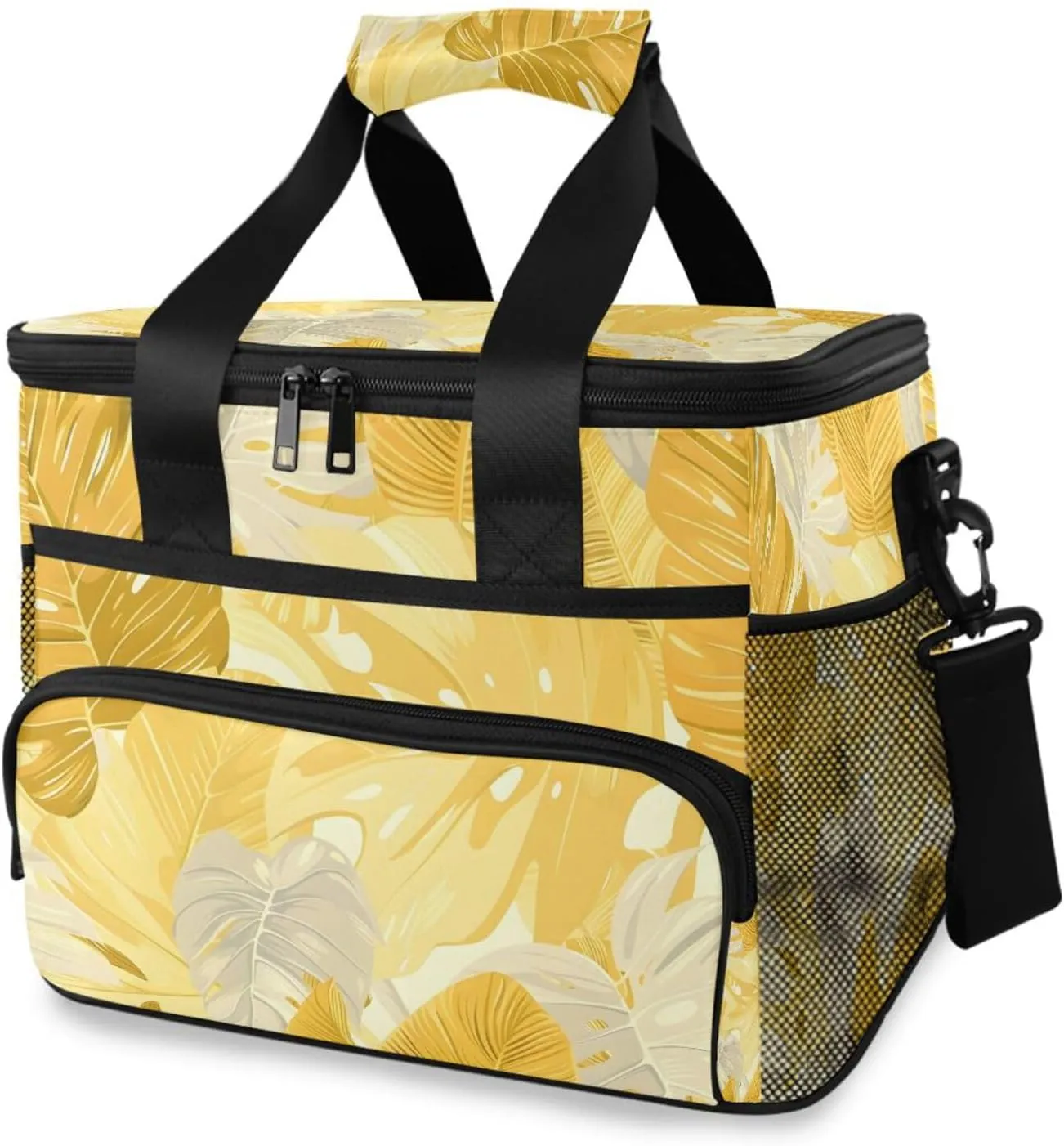 Yellow Palm Leaves Cooler Bag Insulated Cooler Soft Sided Cooler 24 Can Portable Picnic Bag Large Leakproof Lunch Bag Box for Beach Grocery Camping Travel Car Men Women
