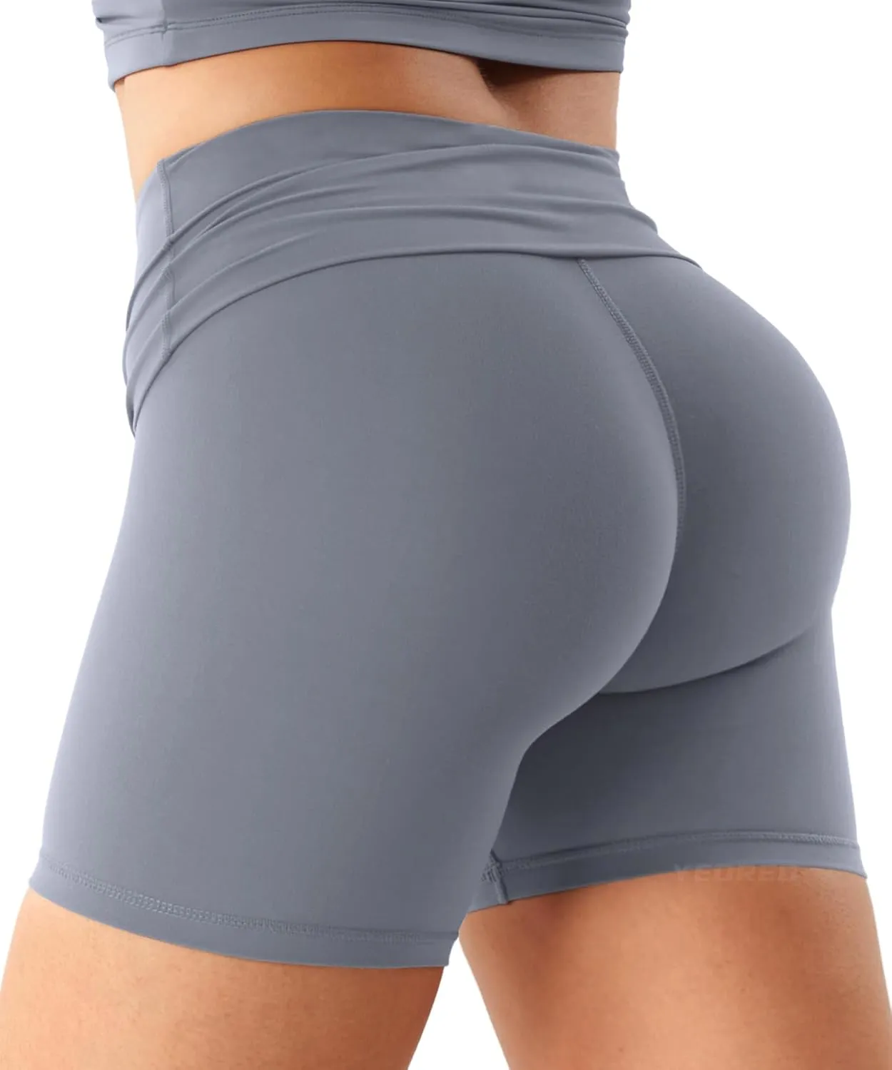 YEOREO Womens Foldover Workout Shorts High Waist 4.5" Fold Over Waist Band Romola Gym Yoga Running Shorts