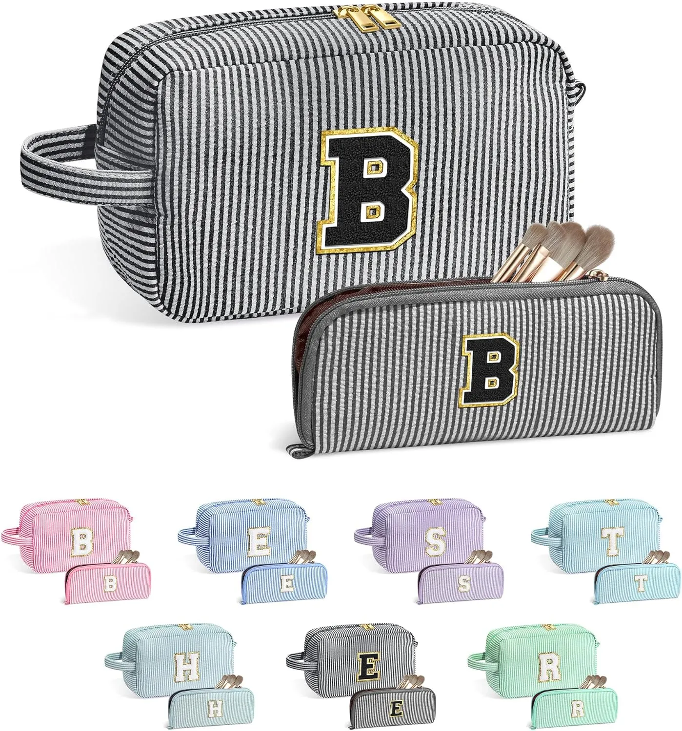 YOOLIFE Gifts for Teen Girls - Personalized Initial Makeup Bag, Birthday Gifts for Women Sister Friend Daughter Girls Kids