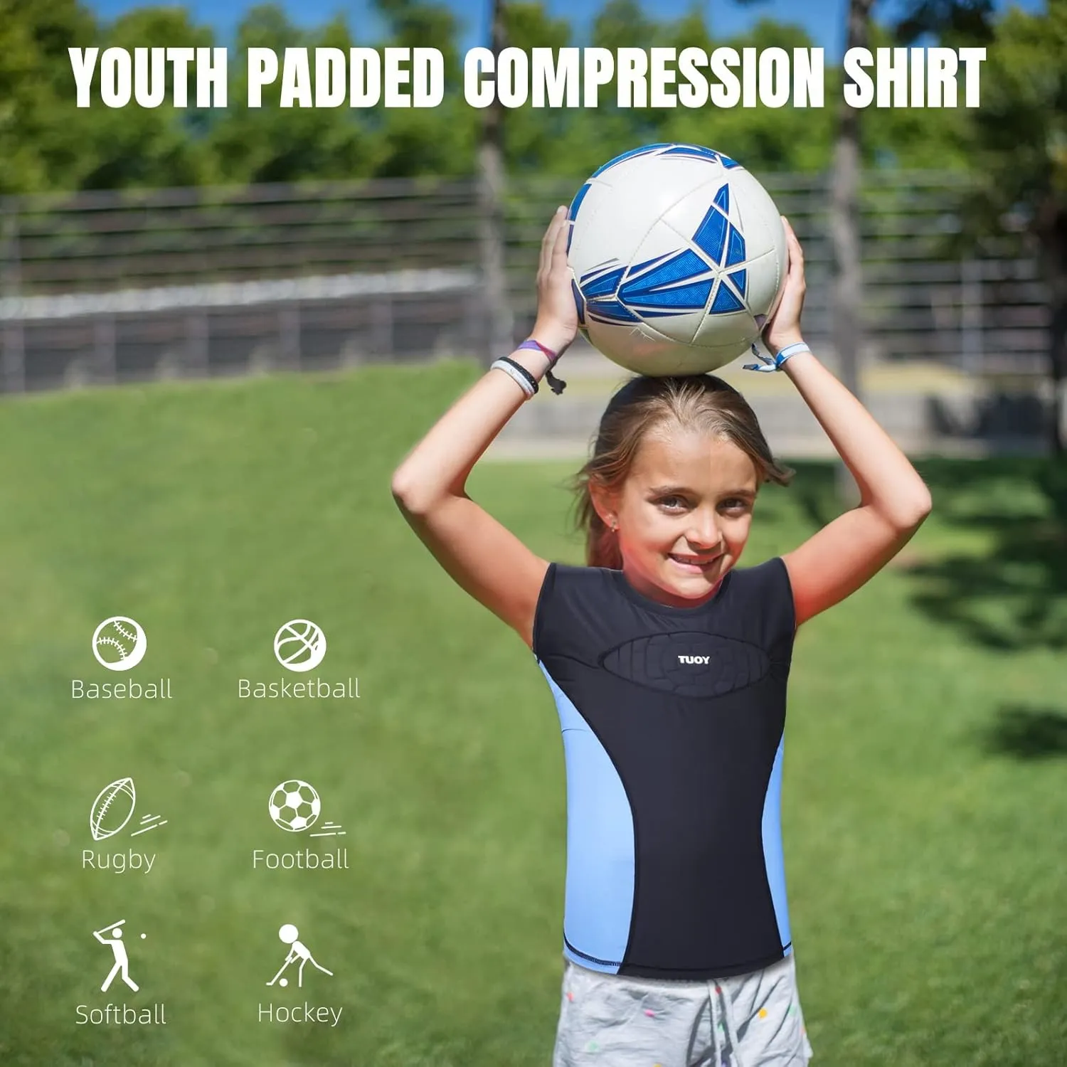 Youth Padded Shirt Football Rib Protector Chest Heart Guard Shirt Kids Boy Girl Vest for Rugby Baseball Softball