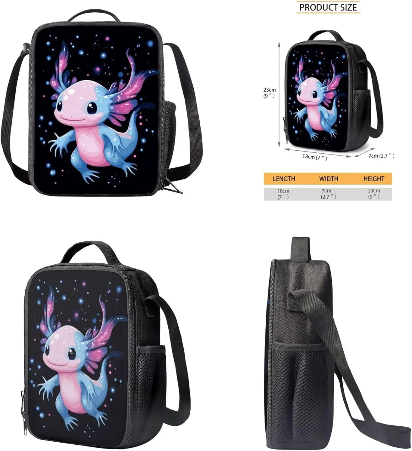 Ystardream Girl Kids Backpack with Lunch Box Blue Axolotl School Bags for Girls 7-10 Soft Cushion Shoulder Straps Rucksack Daypack with Pencil Case, Keychain 4 Piece Set School Supplies