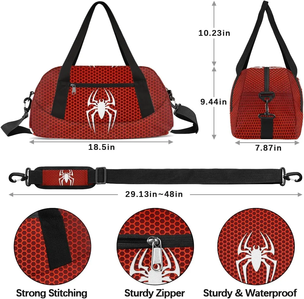 Yzrwebo Spiders Pattern Gym Duffle Bag Small Sport Duffel Travel Bags Overnighter Waterproof Weekend Sleepover Carry On Bags Gymnastics Dance Tote Bag