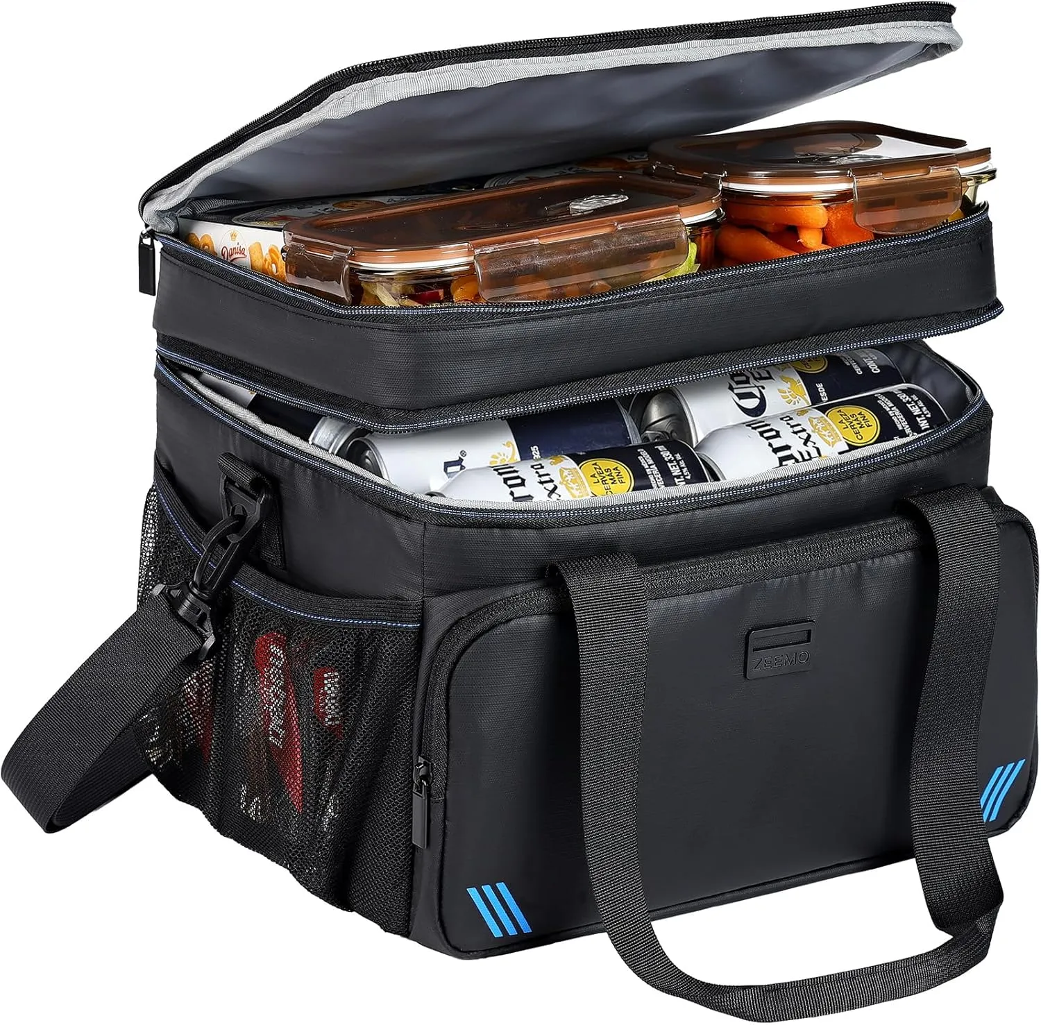 ZEEMO Soft Cooler Bag, Insulated Lunch Box, 12/24 Can Ice Chest, Double Leakproof Layers, Waterproof and Collapsible Case for Work Outdoor Trip, Black