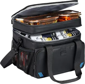 ZEEMO Soft Cooler Bag, Insulated Lunch Box, 12/24 Can Ice Chest, Double Leakproof Layers, Waterproof and Collapsible Case for Work Outdoor Trip, Black