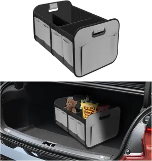 Ziciner Car Trunk Organizer, Collapsible Multi Compartment Car Organizer with Reinforced Handles, Foldable & Waterproof Oxford Polyester Car Storage Organizer, Universal Car Accessories (Gray)