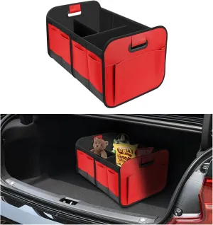Ziciner Collapsible Multi Compartment Car Organizer with Reinforced Handles, Foldable & Waterproof Oxford Polyester Car Storage, Universal Accessory (Red)