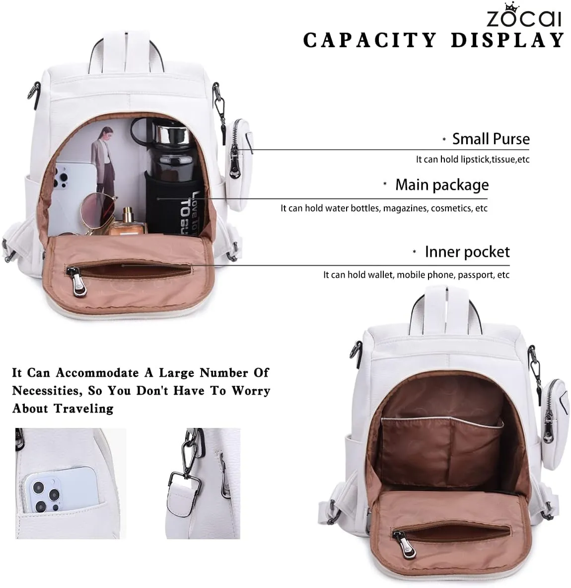 ZOCAI Backpack Purse for Women Fashion Backpack Purses PU Leather Daypacks Anti-Theft Shoulder Bag Satchel Purse