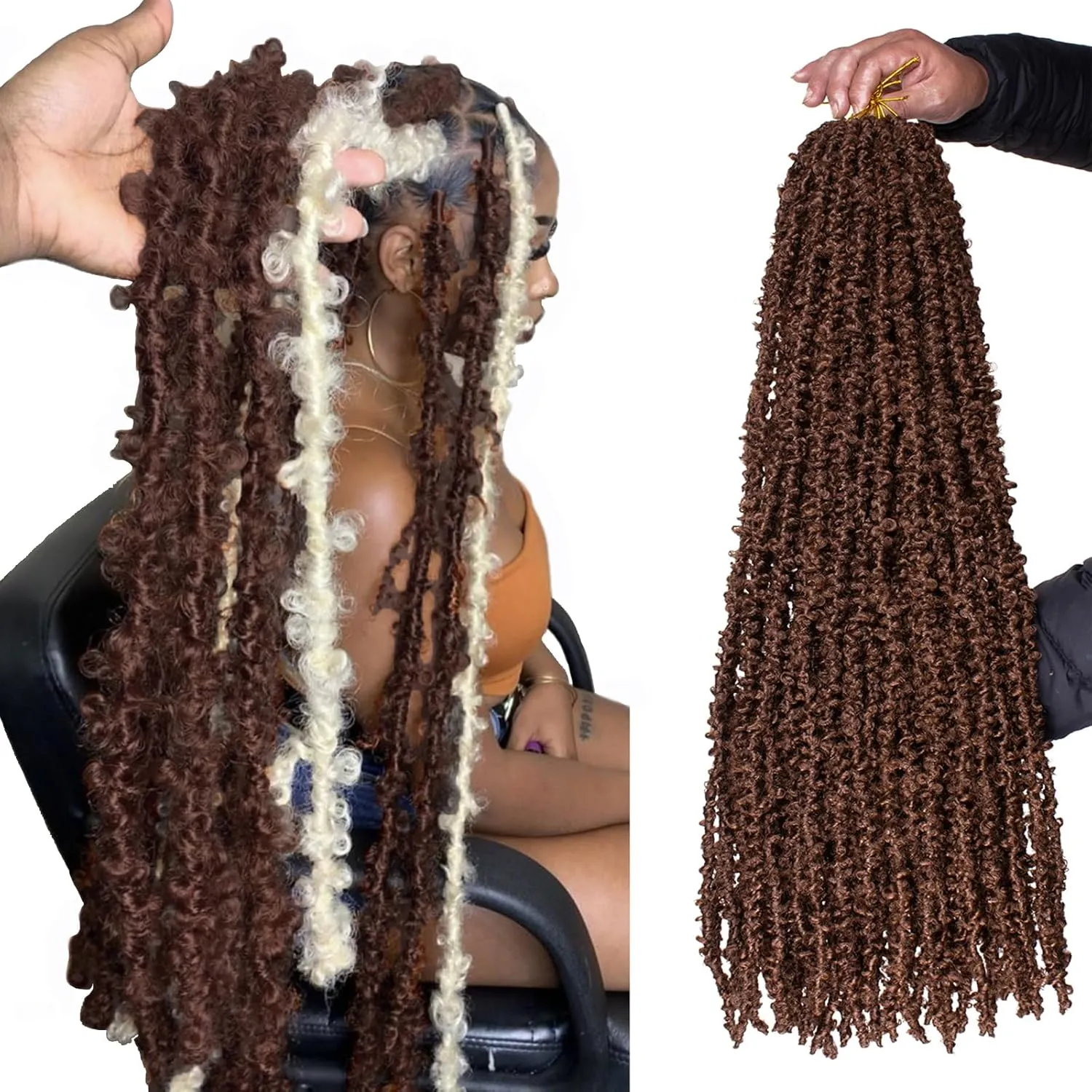 ZRQ 30 Inch Brown Butterfly Locs Crochet Hair 6 Packs Pre-Looped Long Distressed Butterfly Faux Locs Hair Synthetic Soft Locs Hair Goddess Locs Crochet Braiding Hair Extensions (30 Inch, 30#）
