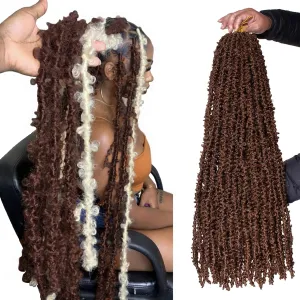 ZRQ 30 Inch Brown Butterfly Locs Crochet Hair 6 Packs Pre-Looped Long Distressed Butterfly Faux Locs Hair Synthetic Soft Locs Hair Goddess Locs Crochet Braiding Hair Extensions (30 Inch, 30#）