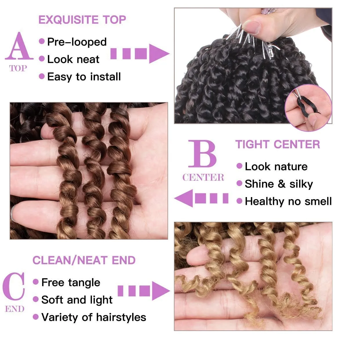 ZRQ Short Passion Twist With Bohemian Hair 10 Inch 8 Packs Ombre Brown Pre-twisted Crochet Passion Twists Synthetic Braiding Hair Curly Ends Braids Twist Hair for Black Women 12 Roots/Pack 1b3027#
