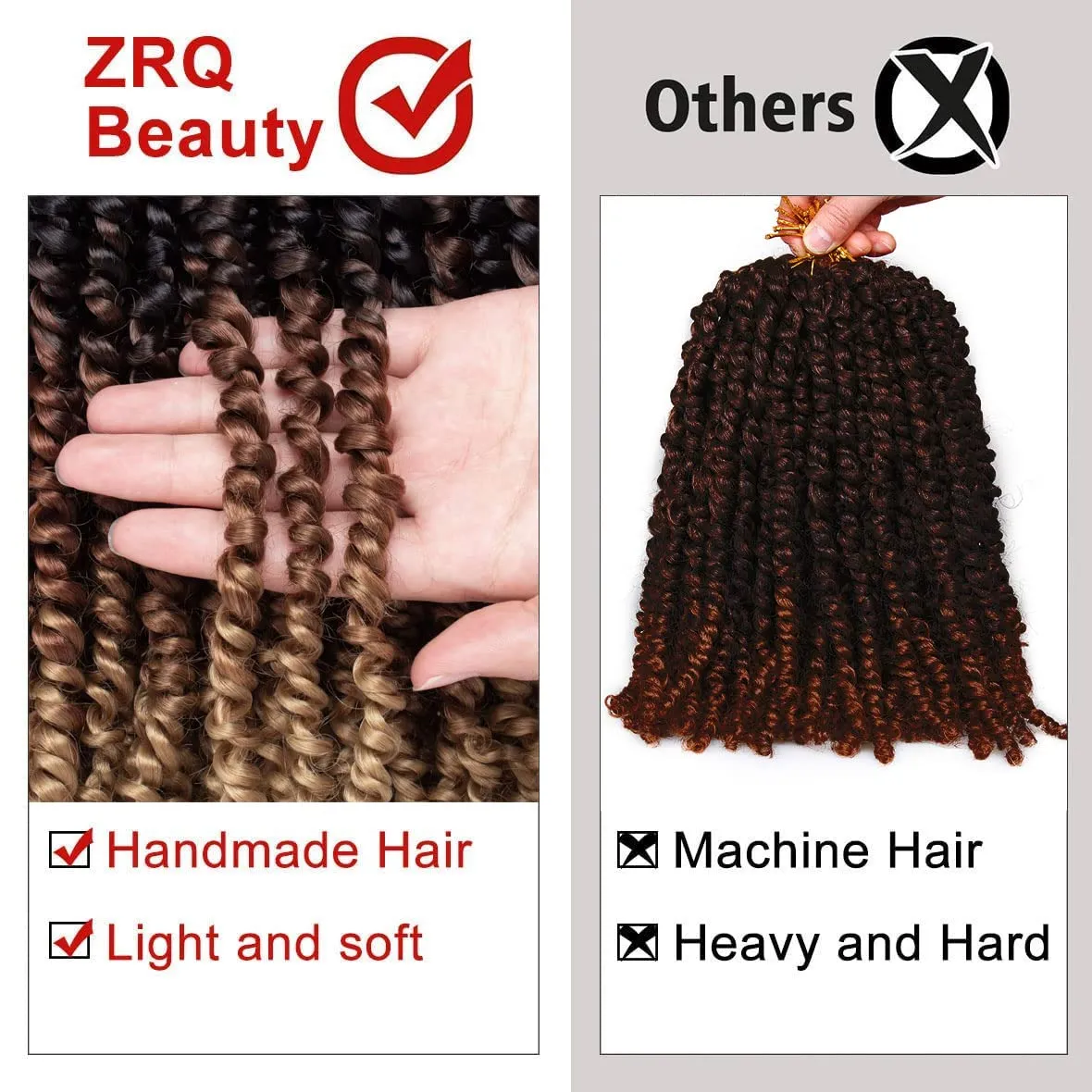 ZRQ Short Passion Twist With Bohemian Hair 10 Inch 8 Packs Ombre Brown Pre-twisted Crochet Passion Twists Synthetic Braiding Hair Curly Ends Braids Twist Hair for Black Women 12 Roots/Pack 1b3027#