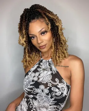 ZRQ Short Passion Twist With Bohemian Hair 10 Inch 8 Packs Ombre Brown Pre-twisted Crochet Passion Twists Synthetic Braiding Hair Curly Ends Braids Twist Hair for Black Women 12 Roots/Pack 1b3027#