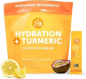 ZYN Electrolytes Powder Hydration Packets with Vitamins, Zinc & Turmeric Curcumin for Gut Health, Immune Support, Low Sugar Electrolyte Drink Mix Packets with Piperine, Passion Fruit Lemonade, 16 Pack